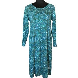 Lands' End Shift Dress 3/4 Sleeves Green Blue Paisley Great Condition, M/P 10-12